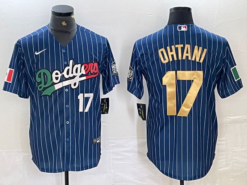 Men Los Angeles Dodgers 17 Ohtani Blue Stripe Nike Game MLB Jersey style 31